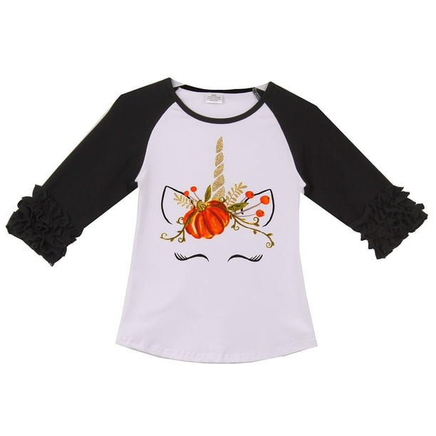 Cheng Jian Bo Bigfoot Halloween Retro Style Toddler Girls T Shirt Kids Cotton Short Sleeve Ruffle Tee 